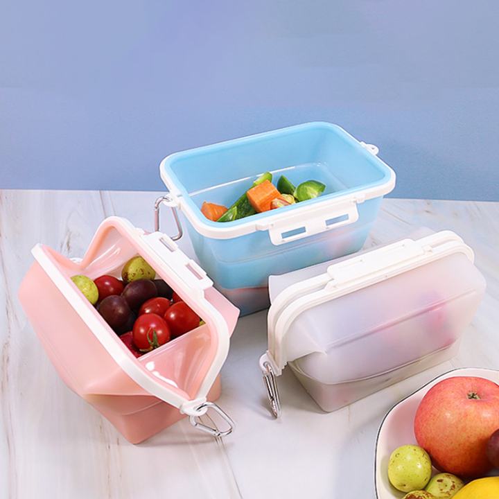 Collapsible Silicone Food Box in use