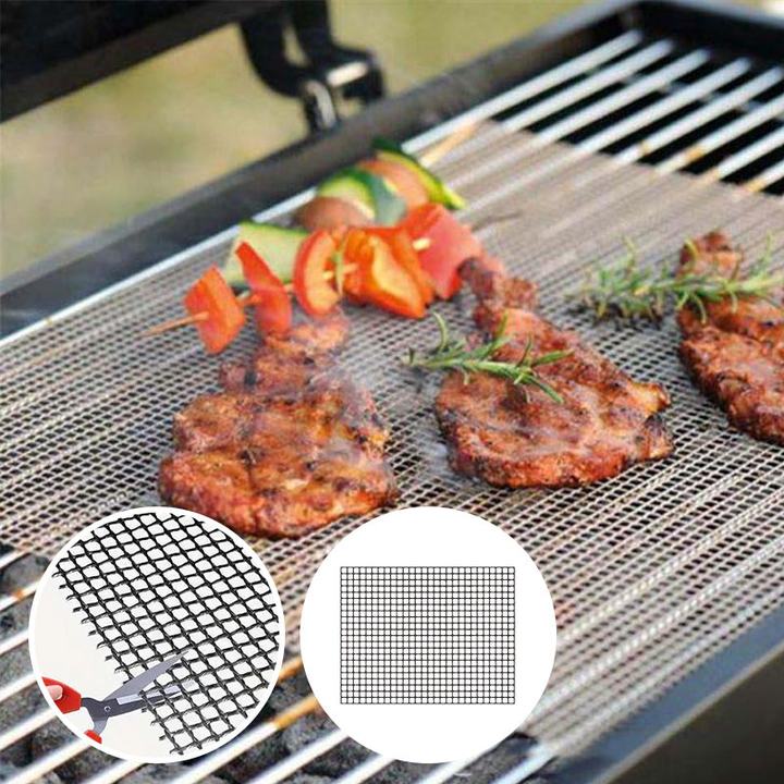 Non-Stick BBQ Grill Mesh Mat in use