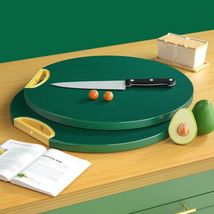 Round Chopping Board with Handle in use