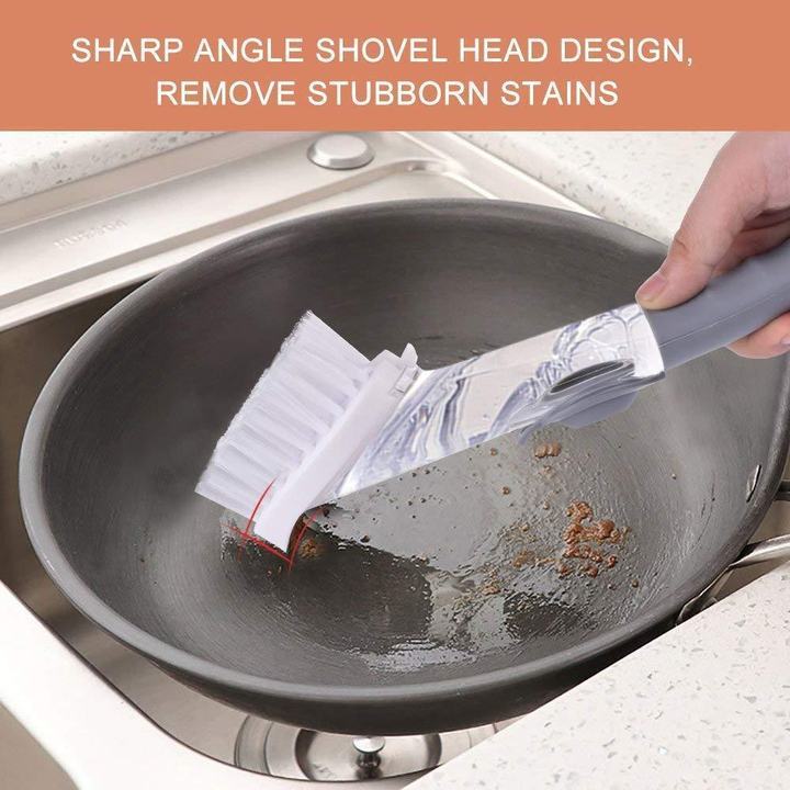 Soap-Dispensing Dish Brush in use