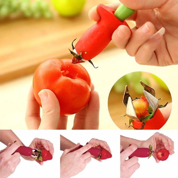 Strawberry Huller in use